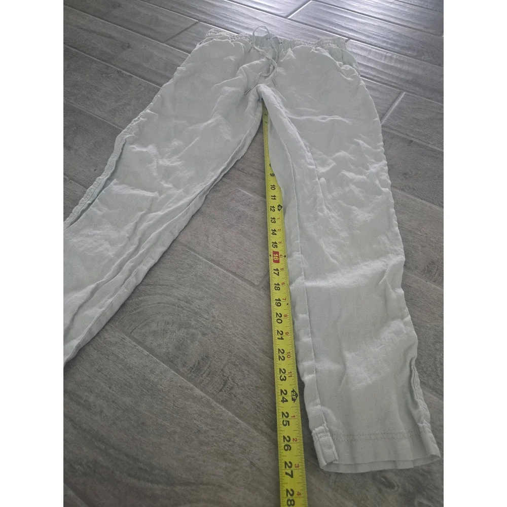 H&M Women 100% Linen Drawstring Relaxed Straight Pants Light Gray Small